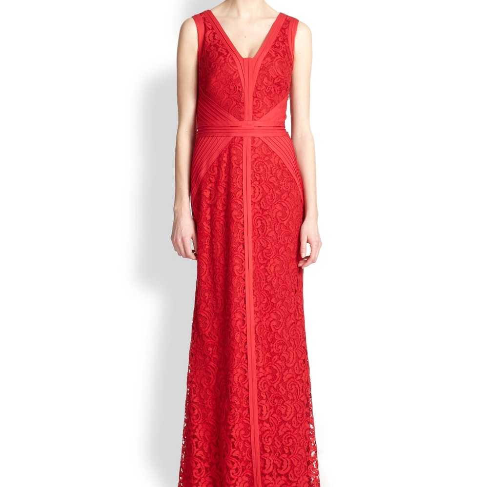 Tadashi Shoji long gown dress red lace